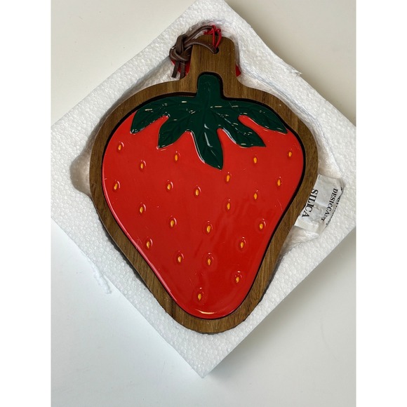 ban.do Other - NEW ban.do Ceramic Trivet Red Strawberry Wood Base Hanging Loop Firm